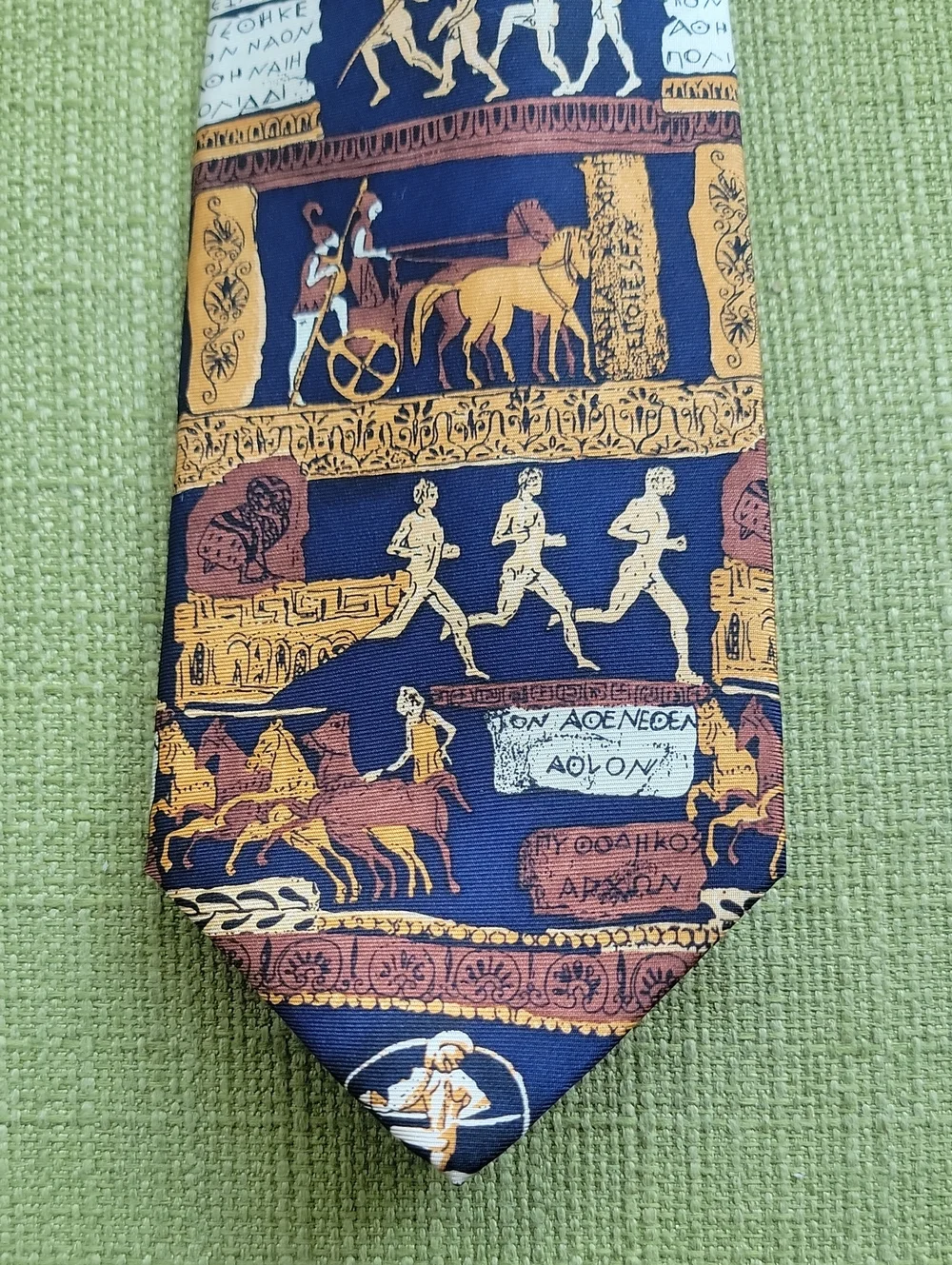 Alynn Neck Wear . Silk Men's Necktie with Classical Greek Motif - Navy & Gold